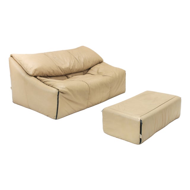 Leather Plumy Sofa & Ottoman by Annie Hieronimus for Cinna, 1980s, Set of 2 For Sale