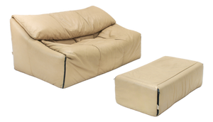 Leather Plumy Sofa & Ottoman by Annie Hieronimus for Cinna, 1980s, Set of 2