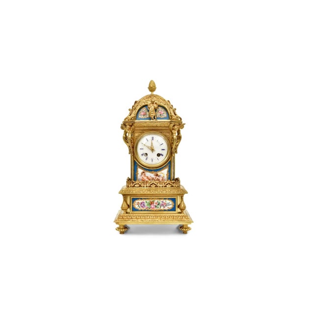 Antique Gilt Bronze Sèvres Porcelain Mantel Clock / Raingo Frères & Sèvres Paris For Sale - Image 11 of 11