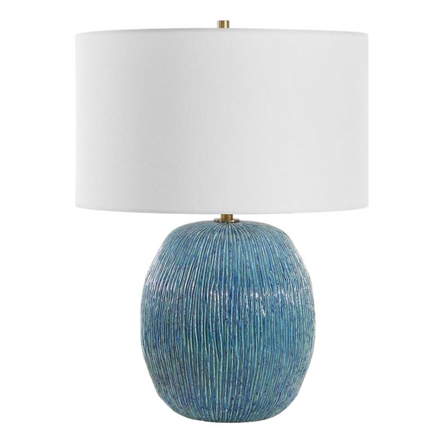 Organic Modern Ocean Blue Wave Ceramic Table Lamp For Sale