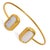 Contemporary Double Pearl Stone Open Cuff Bangle Gold Bracelet For Sale - Image 3 of 7