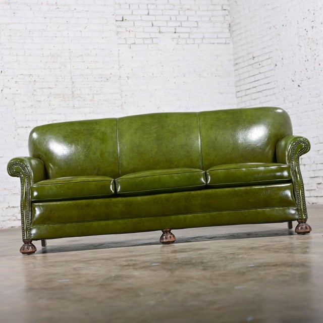 1940-1950Äôs Traditional Green Naugahyde Faux Leather Lawson Club Style Sofa W/Rolled Arms For Sale - Image 4 of 12