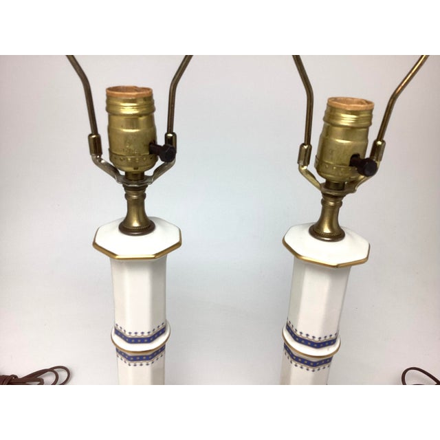 1950s Candle Stick Federal Style Blue Gold Star Porcelain Lamps - a Pair For Sale In New York - Image 6 of 7