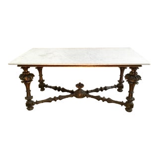 19th Century French Carved & Polychrome Table Base With Carrara Marble Top For Sale