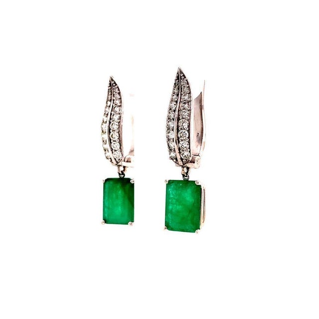 Diamond Emerald Earrings 4.74 TCW 14 Karat White Gold Certified For Sale In New York - Image 6 of 12