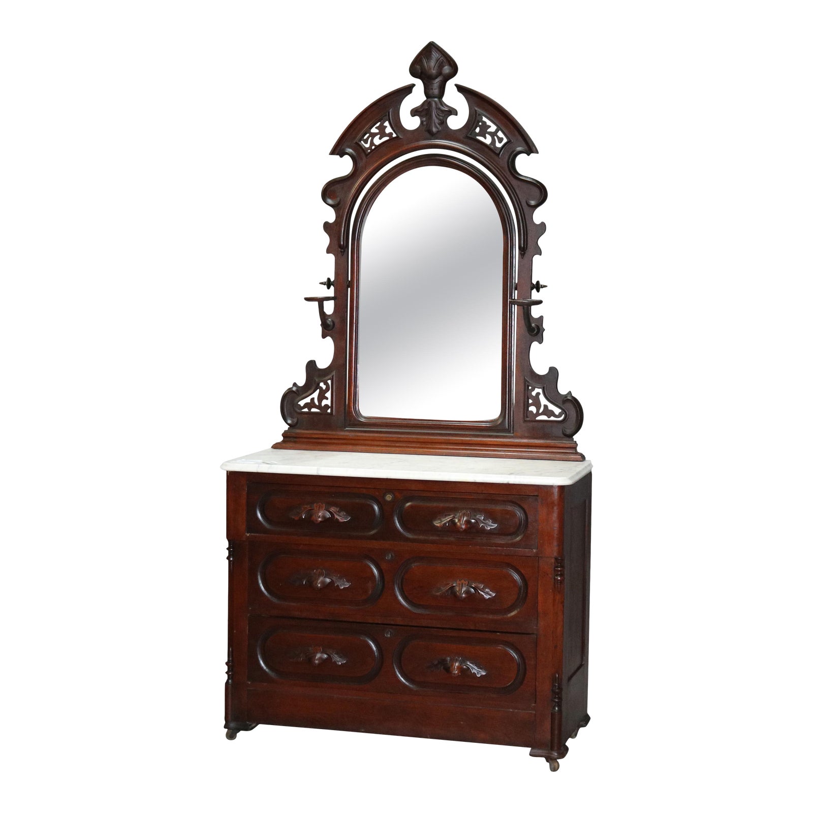 Antique Victorian Carved Walnut MarbleTop Dresser with Mirror Chairish