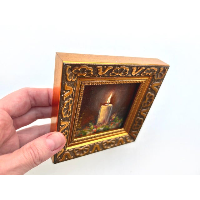 Realism Framed Painting of Lighted Candle Christmas Still Life by Valeriya Serova For Sale - Image 3 of 8