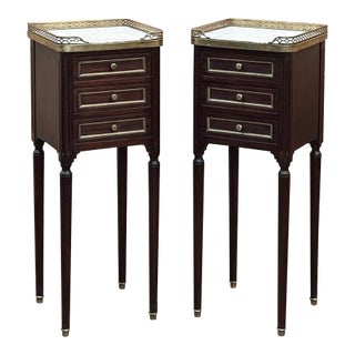 Pair Antique French Directoire Mahogany End Tables With Carrara Marble For Sale