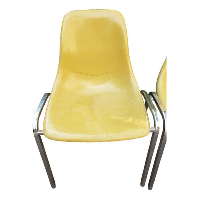 Mid Century Fiberglass Shell Dining Chair Ochre Stackable For Sale