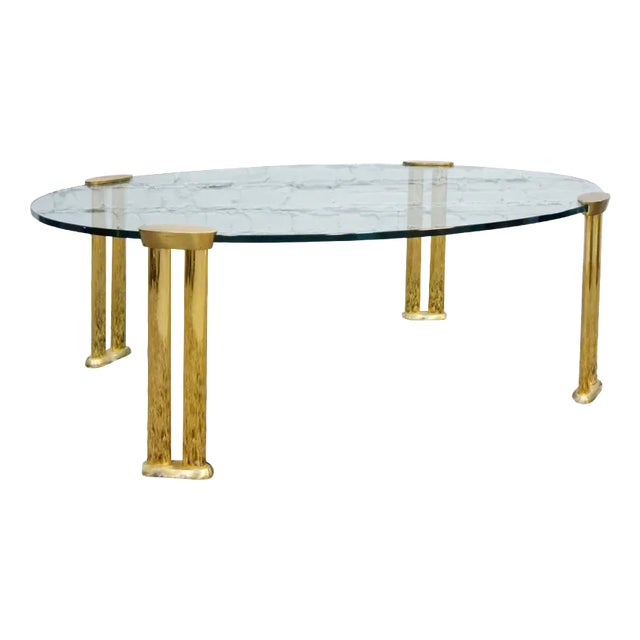 Italian Oval Table in Brass and Glass, 1970s For Sale