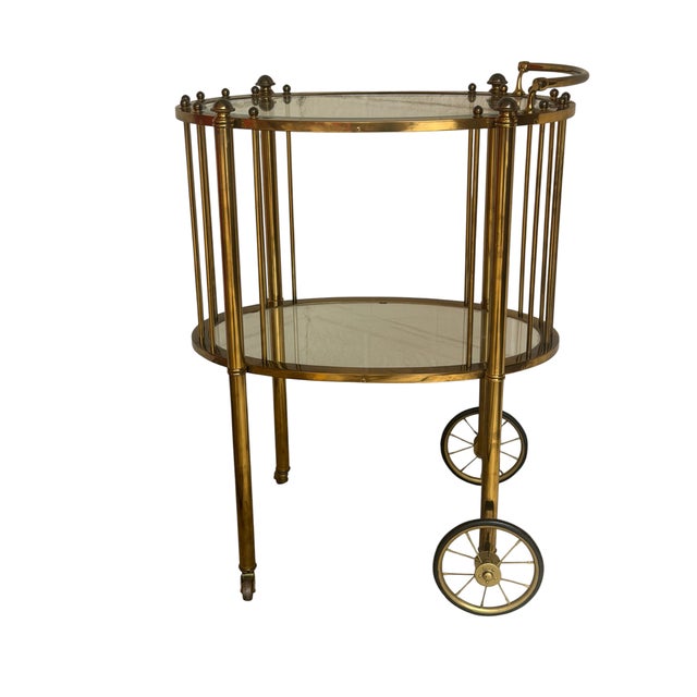 French 1950's French Maison Baguès Brass & Glass Two Tier Bar Cart, Attributed For Sale - Image 3 of 10