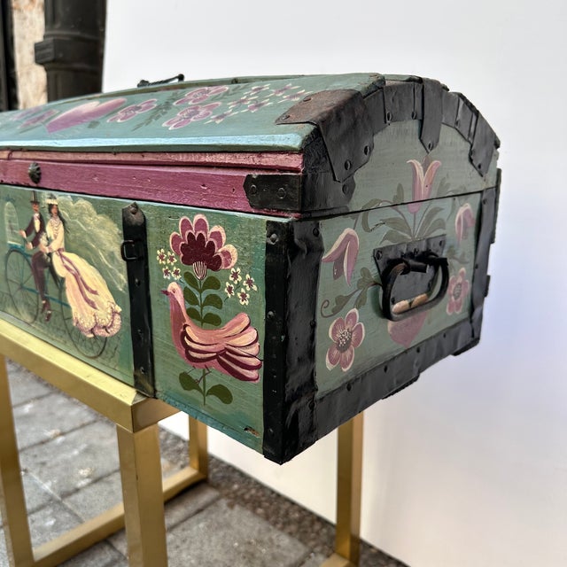 Provençal Style Wedding Chest in Polychrome Wood and Wrought Iron, France, 1930s For Sale - Image 14 of 18