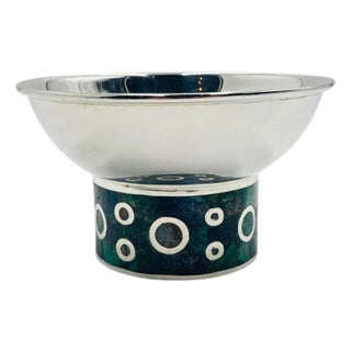 Los Castillo Silver Plate Malachite & Lapis Inlaid Bowl, Taxco, Mexico, 1960s For Sale