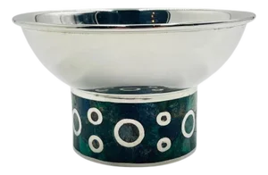 Los Castillo Silver Plate Malachite & Lapis Inlaid Bowl, Taxco, Mexico, 1960s