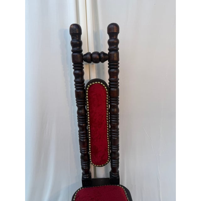 Late 19th Century Antique Victorian Jacobean Revival High-Back Bobbin Turned Chair With Crimson Velvet For Sale - Image 5 of 13