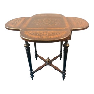 Antique Napoleon III Style Marquetry Clover Form Expandable Occasional Table by Pitkin & Brooks, Chicago For Sale