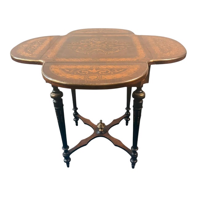 Antique Napoleon III Style Marquetry Clover Form Expandable Occasional Table by Pitkin & Brooks, Chicago For Sale