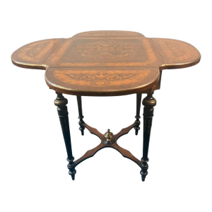 Antique Napoleon III Style Marquetry Clover Form Expandable Occasional Table by Pitkin & Brooks, Chicago
