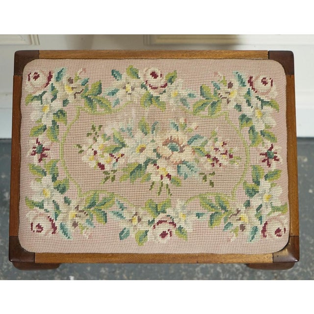 Textile Piano Dressing Table Stool with Flower Stitchwork with Queen Anne Legs For Sale - Image 7 of 10