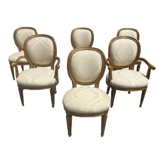 French Louis XVI Style Gold Leaf Arm Chairs - a Set of 6 For Sale