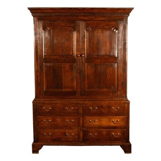 Antique 18thC Georgian Oak Welsh Livery Housekeepers Press Cupboard Cabinet 1740 For Sale
