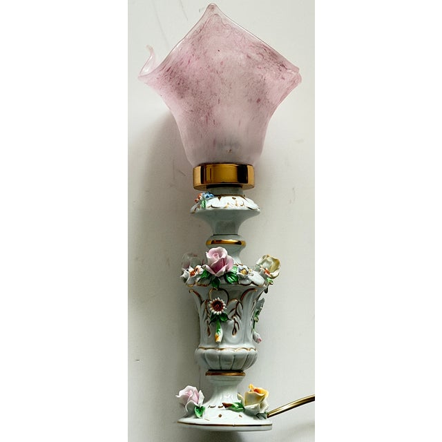 Porcelain Table Lamp with Glass Shade from Capodimonte, 1960s For Sale - Image 9 of 18