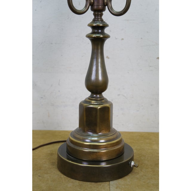 Late 20th Century Vintage Brass 3 Light Apothecary Pharmacy Student Hurricane Lamp 28" For Sale - Image 5 of 14