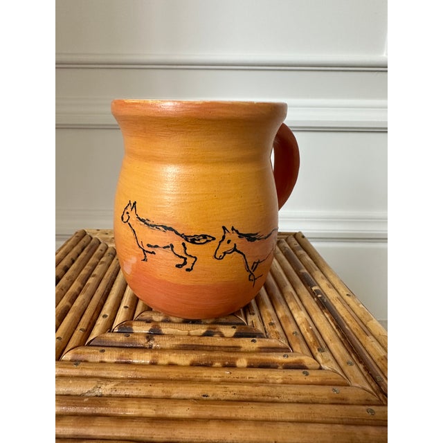 American Vintage Signed Equestrian Handmade Ceramic Vase With Handle For Sale - Image 3 of 15