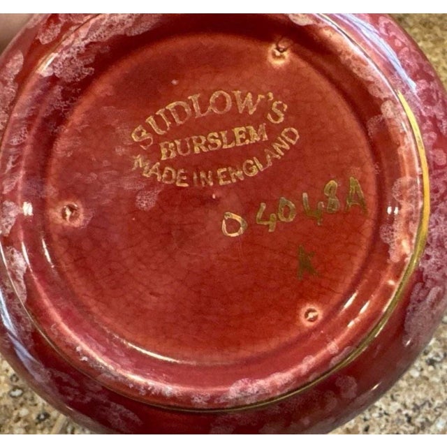 Vintage Sudlow's Burslem Teapot, Burgundy Red with Gold Trim - Made in England. This striking piece features a rich...