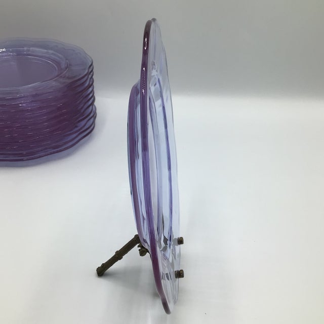 Set of 12 1930's salad plates. They are great size for desserts too. Beautiful lavender hue blown glass plates with a...