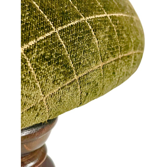 Vintage Moss Green Upholstered Footstool With Turned Legs For Sale - Image 9 of 15
