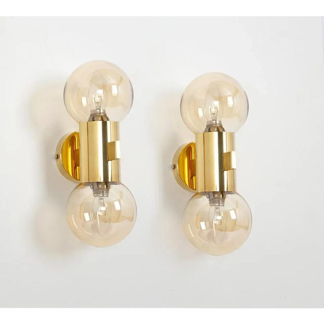 Gold Brass and Smoked Glass Sconces in the style of Sciolari, Germany, 1970s, Set of 2 For Sale - Image 8 of 9