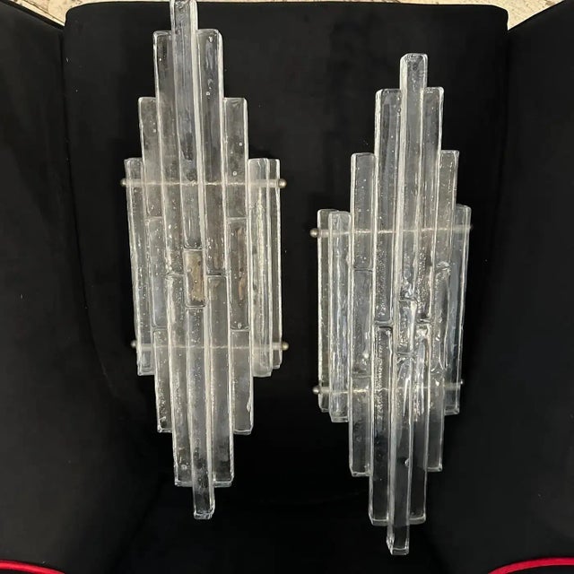 1970s Albano Poli Modernist Clear Stacked Glass Poliarte Linea Wall Sconces For Sale - Image 10 of 10