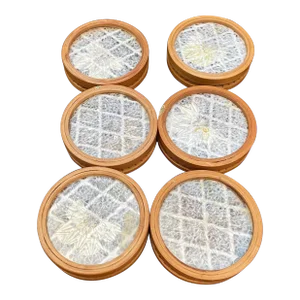 Vintage Rattan and Faux Butterfly Coasters- Set of 6