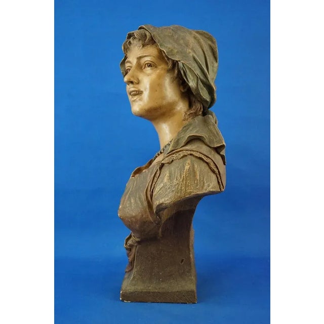 Art Nouveau Bust Sculpture of Peasant Woman in Terracotta from Friedrich Goldscheider, Austria, 1800s For Sale - Image 4 of 18