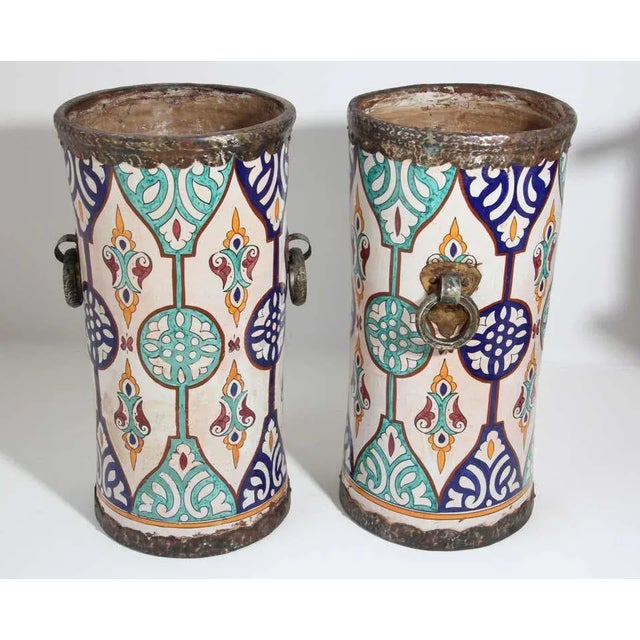 Turquoise Handcrafted Moorish Ceramic Urns with Handles - A Pair For Sale - Image 8 of 13