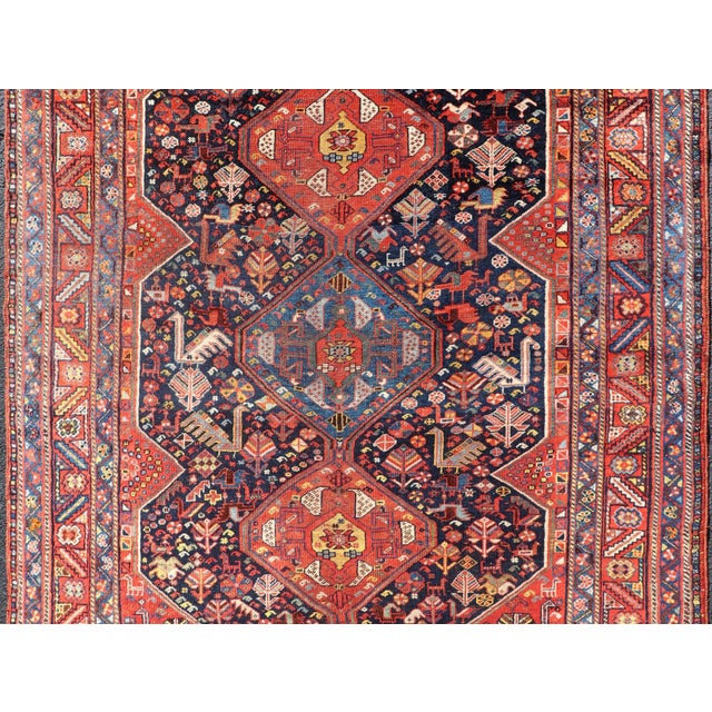 Antique Hand Knotted Persian Qashqai Shiraz Tribal Rug With Tribal Design 5'1 X 6'2 For Sale - Image 4 of 14