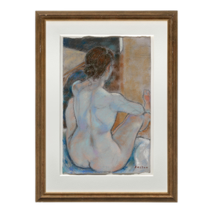 1990s French Pastel Drawing of Seated Dancer Woman by Michael Bastow, Framed