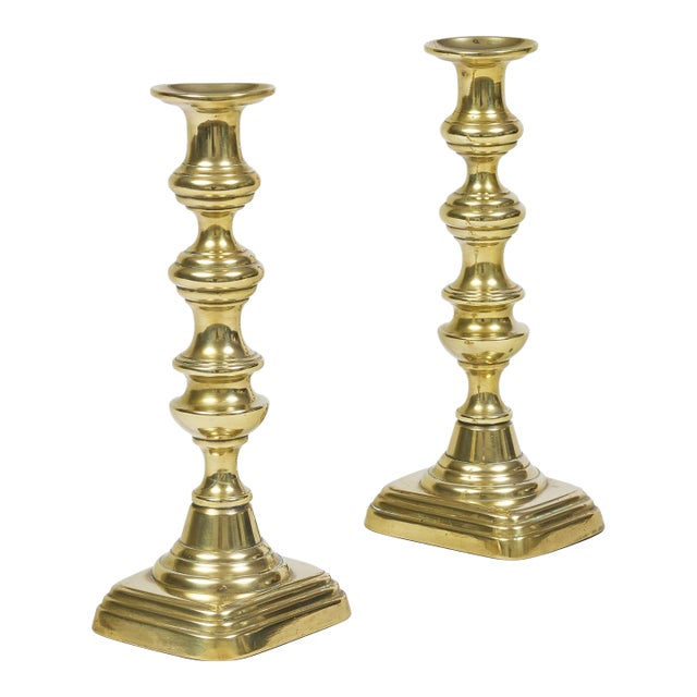 Pair Victorian Brass Candlesticks For Sale