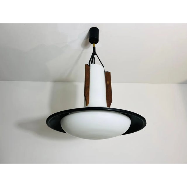 Metal Mid-Century Modern Opal Glass Pendant, 1960s For Sale - Image 7 of 12