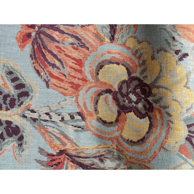 Traditional Thibaut Floral Linen Print Fabric Floral Gala Blue Cinnamon 8 Yards F910215 For Sale - Image 3 of 5