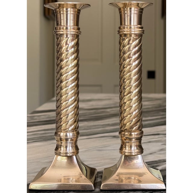 Ralph Lauren Style Solid Brass Candle Sticks - A Pair For Sale In Seattle - Image 6 of 14