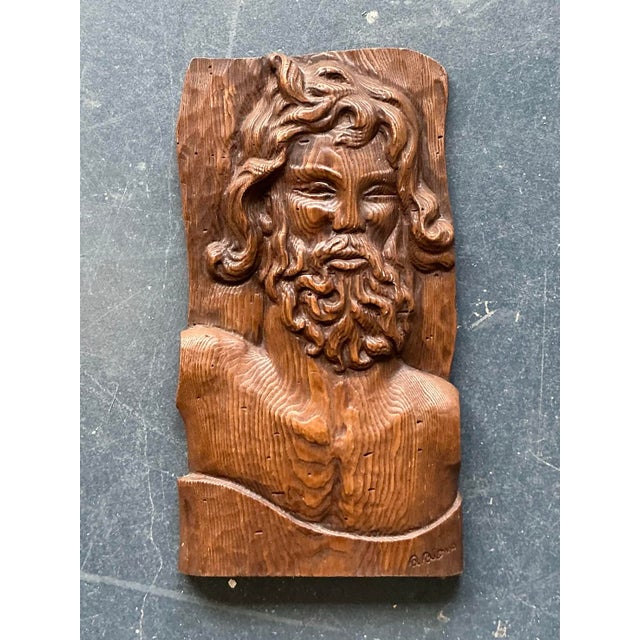 Vintage Boho Carved Wood Panel of Man For Sale - Image 9 of 12