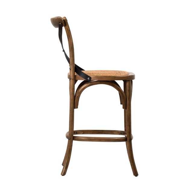 Farmhouse Black X Oak & Rattan Counter Stool For Sale - Image 3 of 6