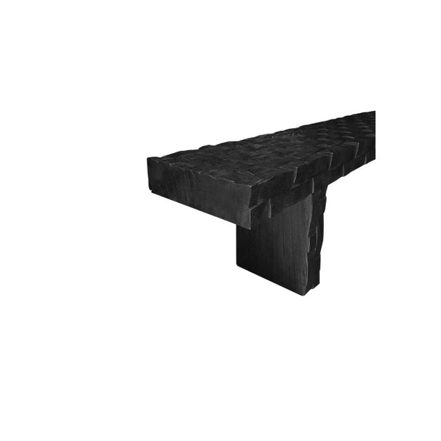 Not Yet Made - Made To Order Sculptural Mango Wood Bench, Carved Detailing, Burnt Finish Modern Organic For Sale - Image 5 of 8
