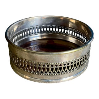 Vintage Silver-Plated Wine Coaster For Sale
