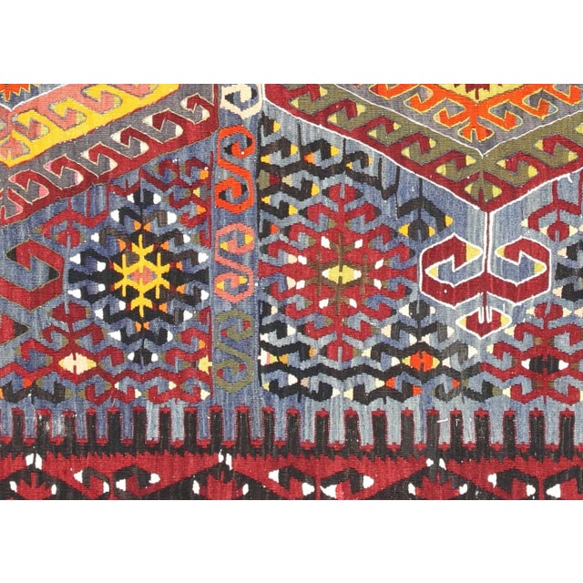 1950s Turkish Kilim. Hand woven with wool on wool foundation in the Oushak region of Turkey. Kilims & Flat Weaves are rugs...