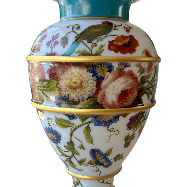 A Very Large French Enameled Opaline Glass Decorated Vase, Circa 1845 For Sale - Image 4 of 7