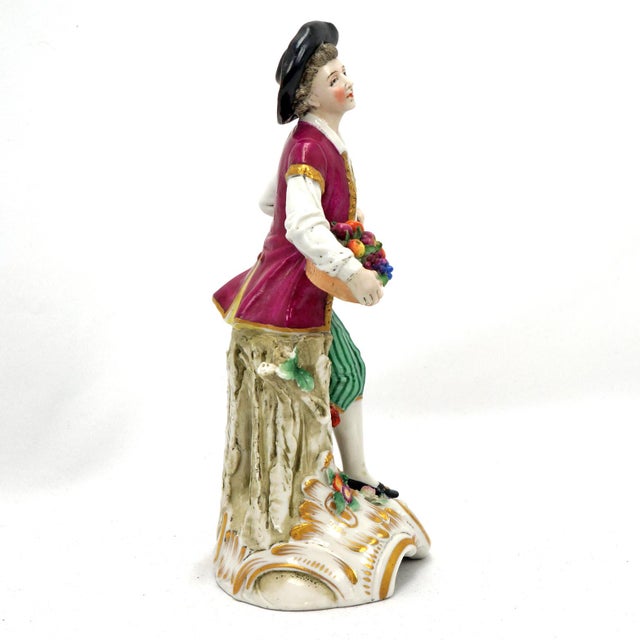 Rococo Vintage Capodimonte Italy Youth With Fruit Porcelain Figurine For Sale - Image 3 of 9