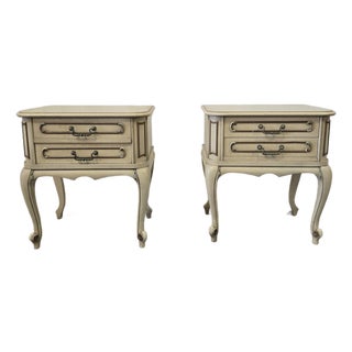 Pair of Vintage Louis XV Style French Provincial Crackle Finish Nightstands For Sale
